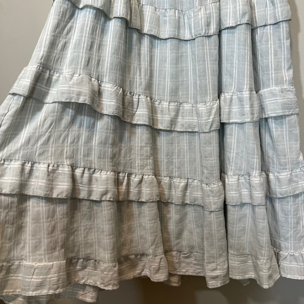 Arula Blue White Striped Smocked Tiered Midi Dress Short Sleeve Plus A 14/16 - Picture 5 of 10